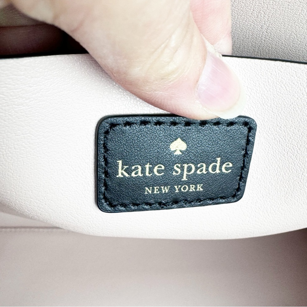 Kate Spade Black Pale Pink Leather Large Work Tote Bag 12x14 - Picture 8 of 16